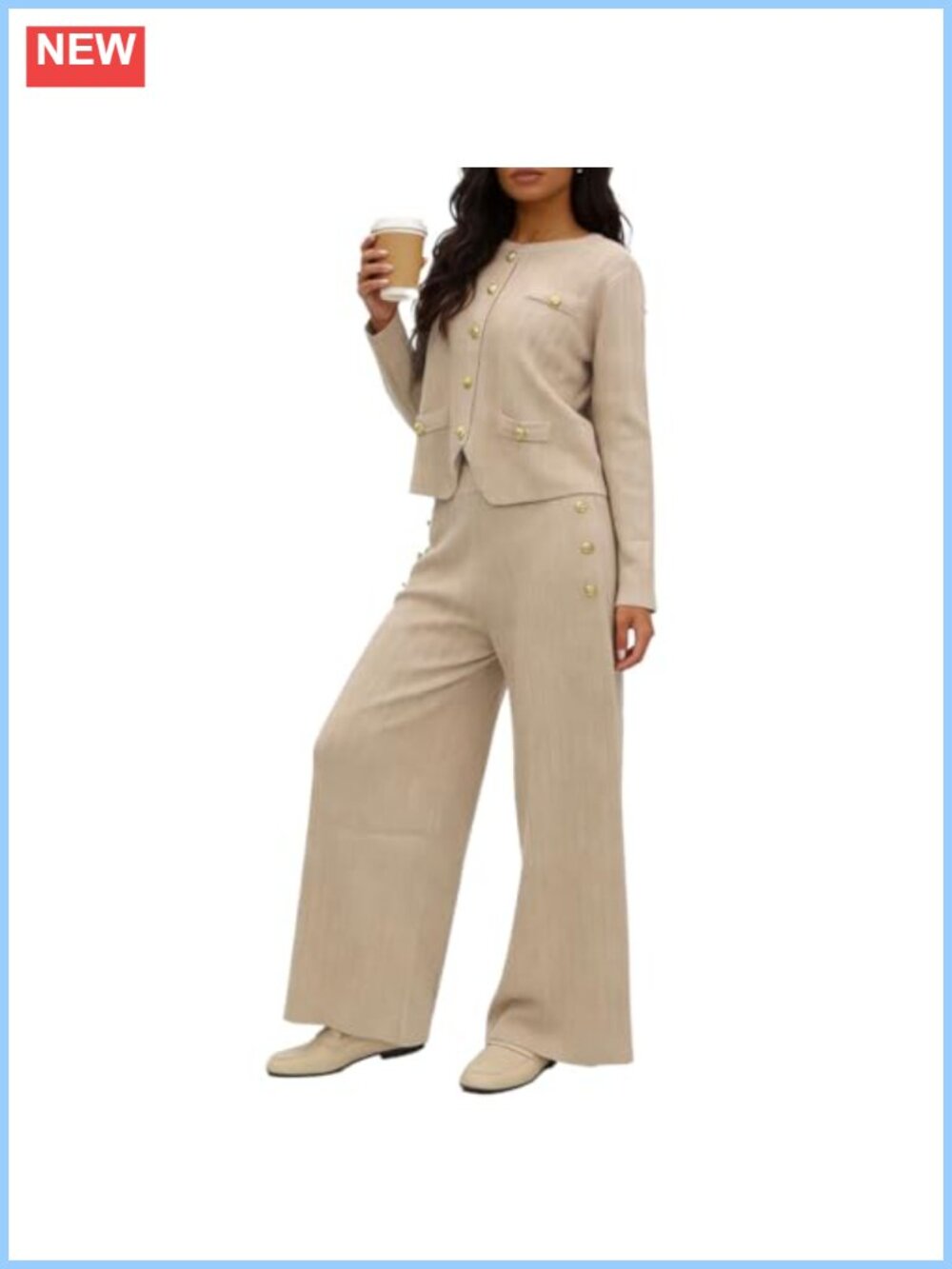 Soft Knit Long Sleeve Cardigan and Wide Leg Pants Lounge Set
